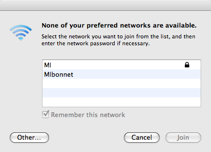 none of your prefered networks are available