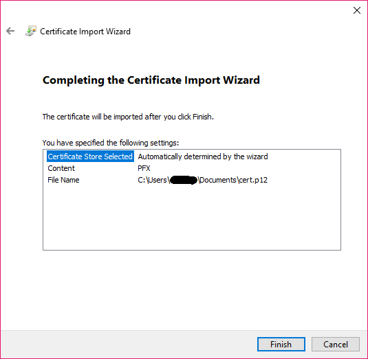 Completing Certificate Import