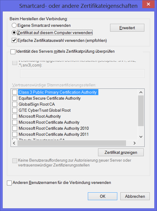 Certificate settings