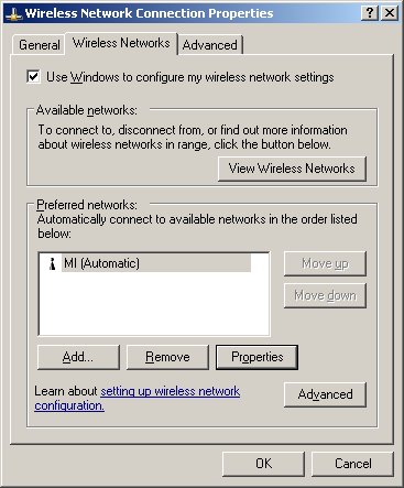 WLAN connection properties