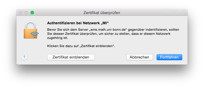 Authentifizieren beim Netzwerk MI