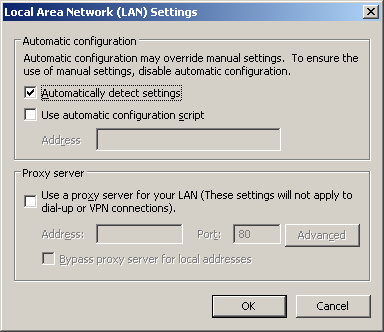 Internet Options LAN settings