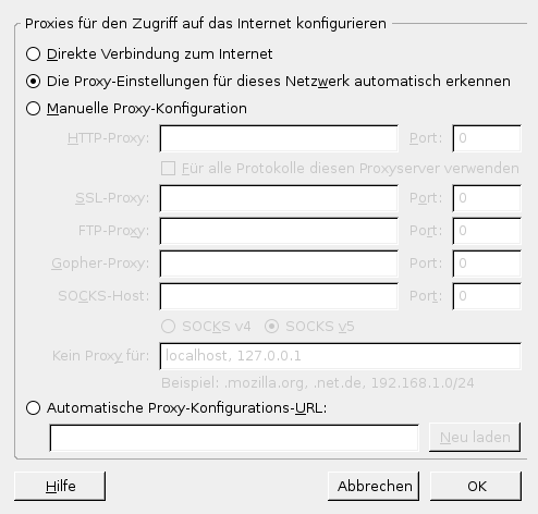 Proxies für den Zugriff auf das Internet konfigurieren